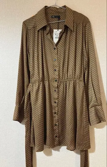 기하학 패턴 ZARA 허리 조임 롱 셔츠 M