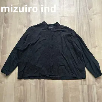 미즈이로 인드 레이스 자수 스탠드 카라 블라우스 밴드 카라 블랙 F