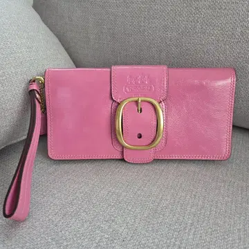 핑크 가죽 버클 장지갑 손목 스트랩 포함