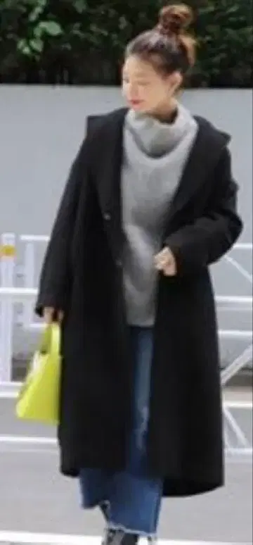 저널 스탠다드 롱 코트 블랙 울 코트 노카라 코트