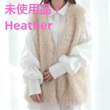 선착순! 미사용품! Heather 헤더 퍼 베스트 아이보리