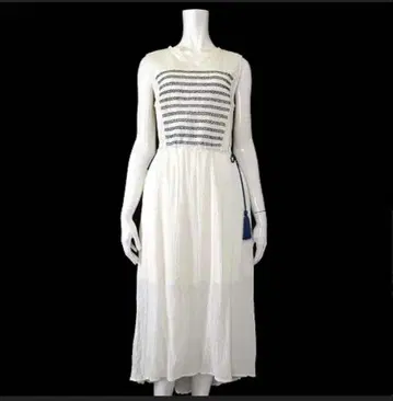 MOUSSY 자수 원피스 태슬 포함 화이트 x 네이비