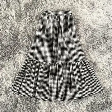 [ niko and - ] 티어드 롱 스커트 플레어 깅엄 체크 블랙