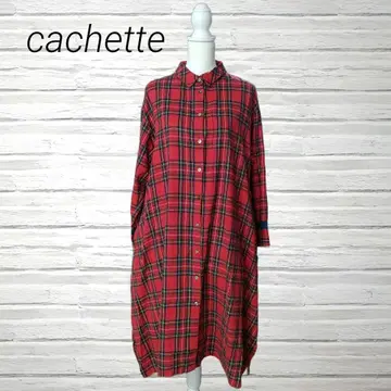 Cachette 카셰트 빨간색 타탄 체크 패턴 셔츠 원피스 롱