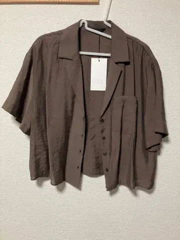 ZARA 브라운 숏 슬리브 셔츠