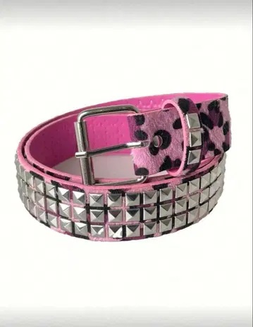 스터드 장식 레오파드 무늬 벨트 핑크