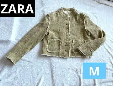새상품급 ZARA 트위드 자켓 스탠드 카라 골드 버튼