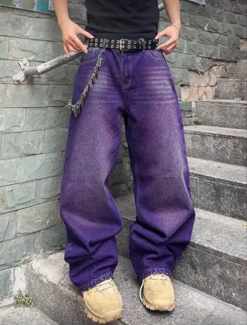 퍼플 와이드 데님 팬츠