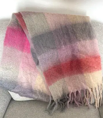 [새상품급] 머플러 체크 대형 핑크