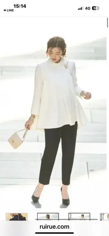 새상품 RUIRUE 백 펄 플레어 상의 & 테이퍼드 팬츠 L