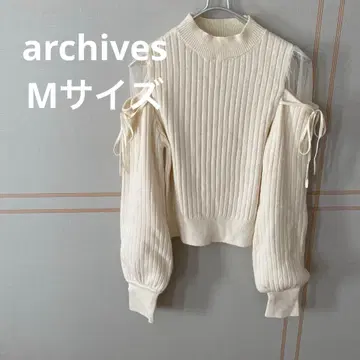 archives 아카이브 니트 화이트 숄더 시어 리본