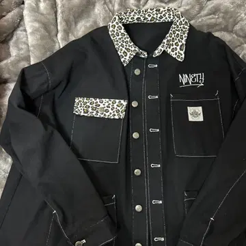 9090 블랙 레오파드 옷깃 셔츠 자켓 L