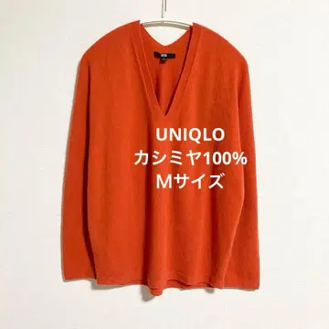 유니클로 캐시미어 100% V넥 스웨터 오렌지 M