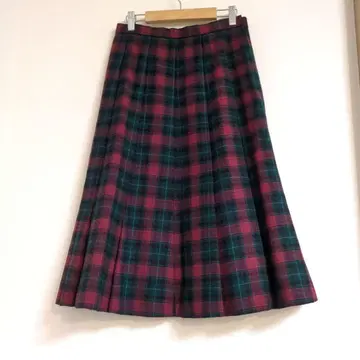레리안 체크 플레어 스커트 빨간색 그린 컬러