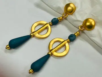 ANNE KLEIN 언클라인 매트 골드 x 블루 귀찌 빈티지