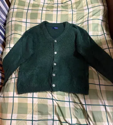 그린 V넥 가디건 모헤어