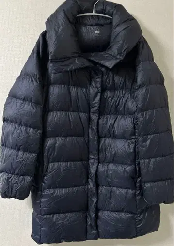 유니클로 울트라 라이트 다운 롱 코트 스탠드 카라 네이비 수납 봉투 포함