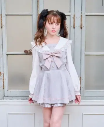 리즈리사 LIZLISA 세일러 카라 셋업 긴팔 그레이