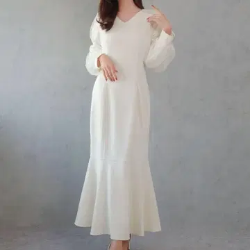 CENEA V넥 시어 슬리브 머메이드 원피스