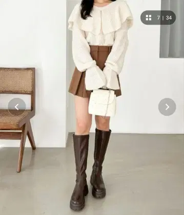 Heather BIG 프릴 니트 100751 아이보리