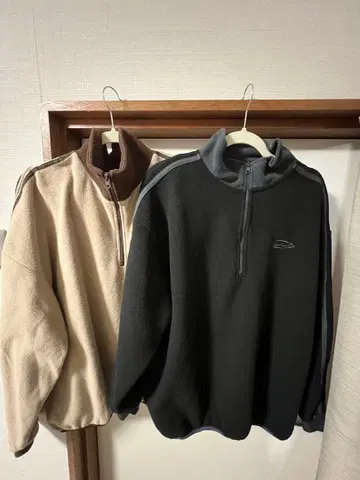 오버 사이즈 사이드 라인 하프 지퍼 플리스 풀오버 2벌 세트