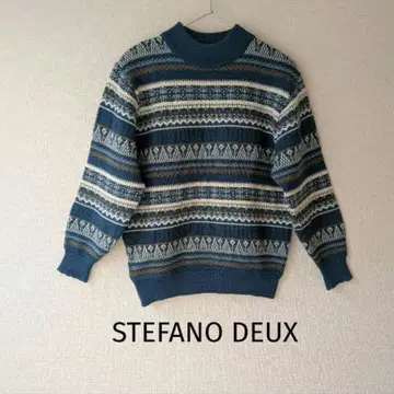 STEFANO DEUX 스테파노두 기하학 패턴 크루넥 스웨터 울