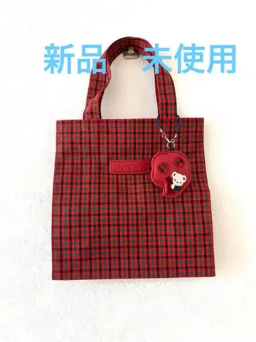 미사용 familiar 토트백 소 빨간색 체크