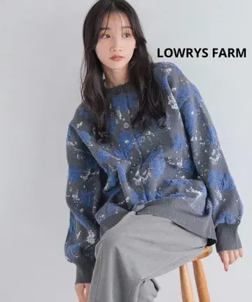 LOWRYS FARM 플라워 가디건 L 롱 기장 블루