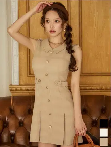 베이지 슬리브리스 드레스 버튼 포함 JEWEL L 사이즈