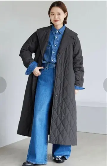 SLOBE IENA 나일론 타스란 퀼팅 롱 코트 그레이