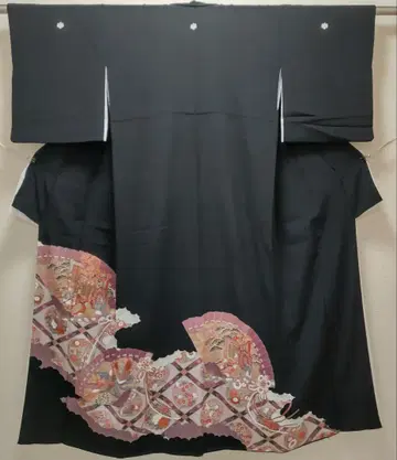 순수 실크 히오우기 카쿠텐죠 패턴 블랙 토메소데 (733)