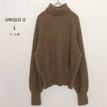 유니클로 | 터틀넥 스웨터 [ L ] 울 혼방 로우 게이지 래글런 브라운