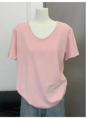 핑크 크루넥 반팔 T셔츠