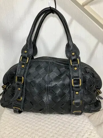 블랙 뜨개질 가죽 핸드백