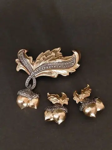 미사용 빈티지 동동이 브로치와 귀찌 세트