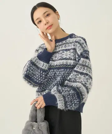 완판템! 노르딕 무늬 긴팔 스웨터 네이비