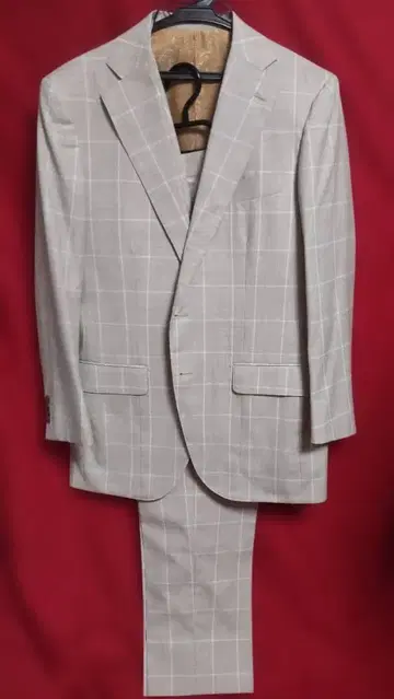 오더 쓰리피스 비즈니스 정장 베이지 체크 무늬