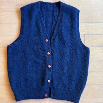 캐시미어 싸개 단추 베스트 네이비