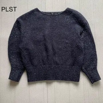 PLST 로우 게이지 라메 보트넥 스웨터 네이비 S