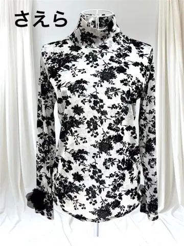 사에라 tric trac 파워넷 프린트 꽃무늬 장미 장식 긴팔 블라우스