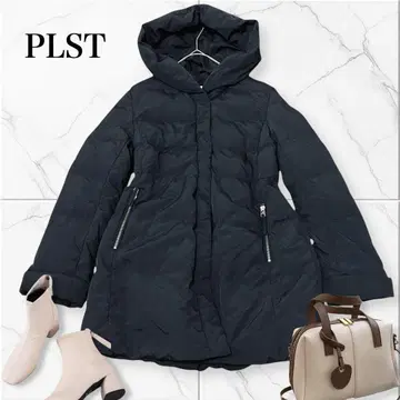 PLST 블랙 플라스테 다운 자켓 M 허리 절개 후드