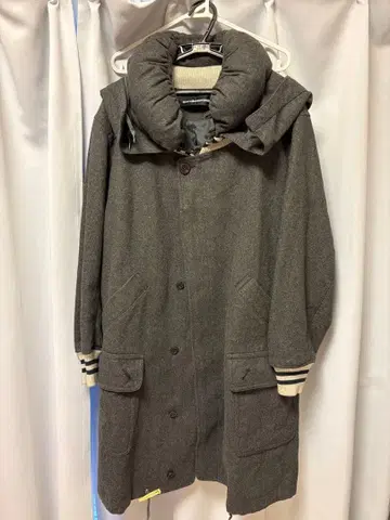 mercibeaucoup 그레이 후드 부착 더플 코트