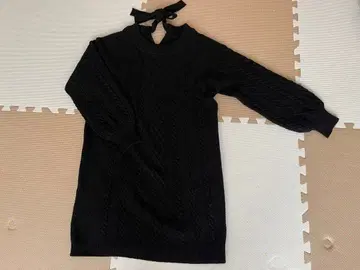 MAJESTIC LEGON 케이블 니트 리본 포함 긴팔 원피스 M 블랙