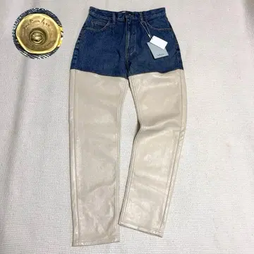 택 포함 시루무린 가죽 콤비 베이직 테이퍼드 데님 팬츠 M