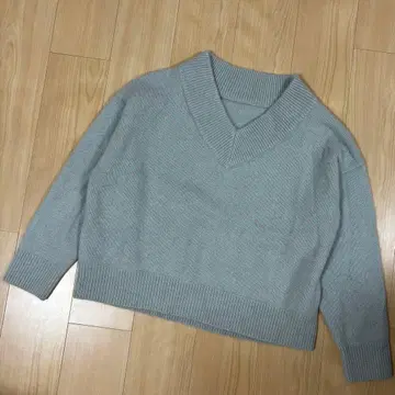 최근 NOBLE 야크 100% 와이드 V넥 니트 색스 블루 노블