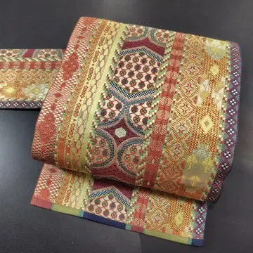 순수 실크 나고야 오비(약 24cm) 엇갈린 패턴 줄무늬 캐주얼 a755