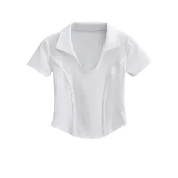 화이트 반팔 피케 셔츠 지퍼 포함