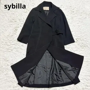 현행 새상품급 sybilla 벨트 코트 롱 스티치 A라인 블랙