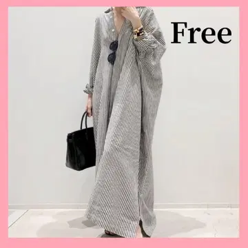 [ 재입고 ] 스트라이프 패턴 롱 셔츠 원피스 프리 사이즈 루즈핏