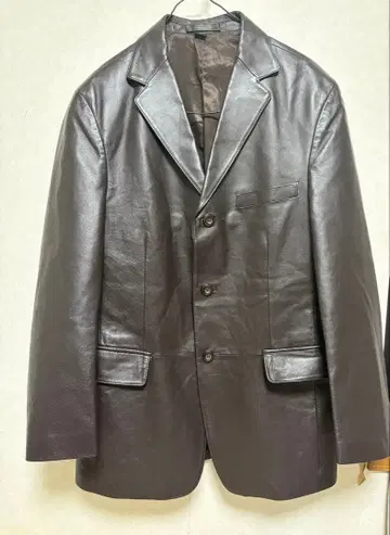 S 천연 가죽 STAFFORD 가죽 테일러드 자켓 브라운